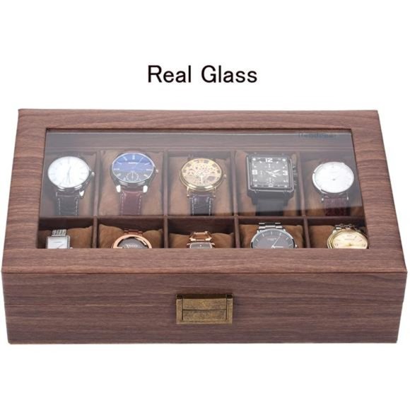10Slot PU Leather Watch Box Organizer Watch Case w/ Glass Top For Luxury Watches - Picture 5 of 6